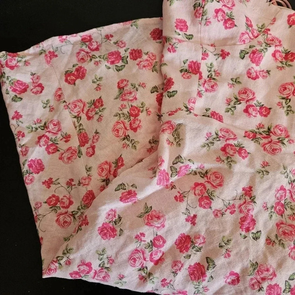 Zara Bloggers Favorite Pink Floral Lace Up Cutout Strappy Linen Blend Mini Dress - Picture 9 of 15